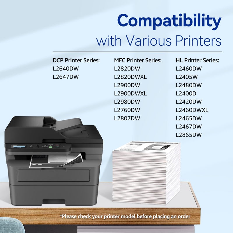 Valinkso حبر Valinkso TN830XL لطابعة Brother - عبوة 4 متوافقة مع Brother TN830 TN-830XL TN830XL/V/R لطابعات HL-L2460DW DCP-L2640DW MFC-L2820DW HL-L2405W MFC-L2807DW MFC-L2900DW (أسود) - Image 3