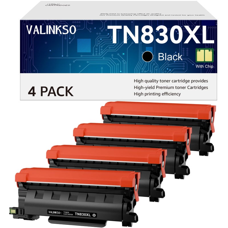 Valinkso حبر Valinkso TN830XL لطابعة Brother - عبوة 4 متوافقة مع Brother TN830 TN-830XL TN830XL/V/R لطابعات HL-L2460DW DCP-L2640DW MFC-L2820DW HL-L2405W MFC-L2807DW MFC-L2900DW (أسود) - Image 1