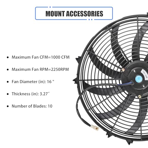 GESEXI 16" Slim Fan Push Pull Electric Radiator Cooling Fan Universal High Performance 12V 120W Motor with Fan Mounting Kit-Black (2 Pack) - Image 2