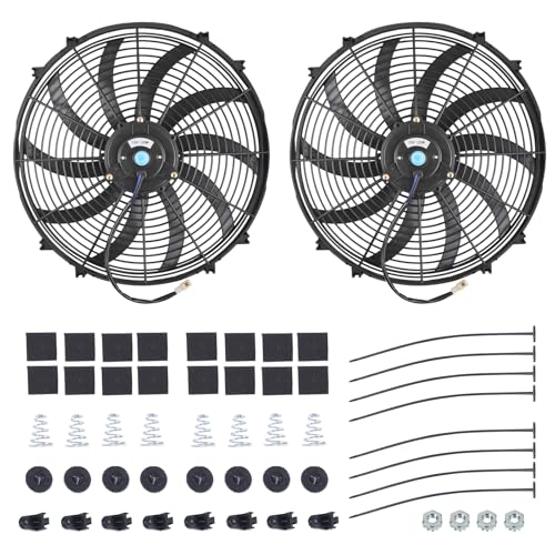 GESEXI 16" Slim Fan Push Pull Electric Radiator Cooling Fan Universal High Performance 12V 120W Motor with Fan Mounting Kit-Black (2 Pack) - Image 1