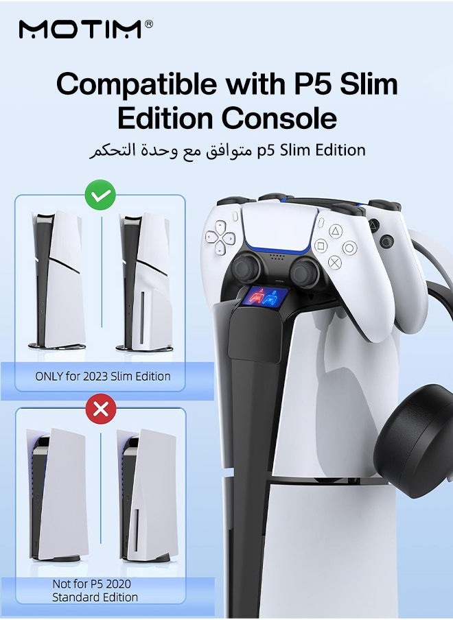 Motim - PS5 Slim Console DualSense Charging Dock with Headset Stand, PS 5 Slim Dual Sense Charging Station with LED Light and Fast Charging Cord, PS 5 Slim Controller Charger - Image 1