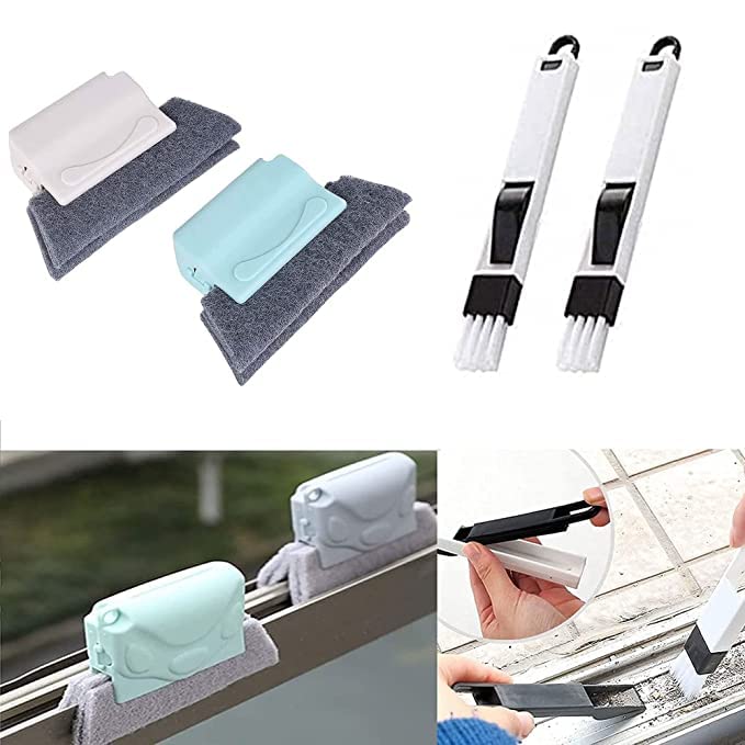 Bitnex Double Combo of Window Groove Frame Cleaning Brush Door Track Cleaning Brushes for Window Slot Keyboard with Mini Dustpan Dust Cleaner Tool for All Corners Edges and Gaps (Multicolour) - Image 1