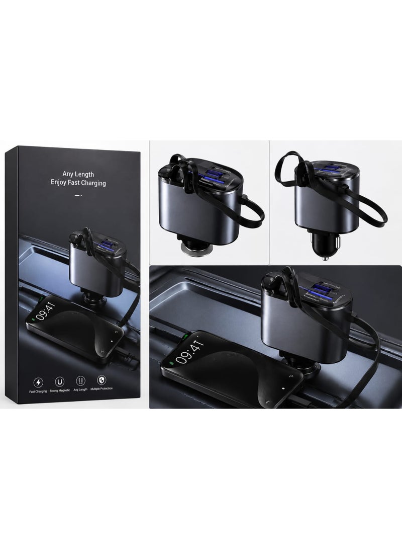 محول شحن سريع للسيارة مزود بكابل قابل للسحب ومنفذ USB مناسب للهواتف والأجهزة المحمولة - Image 2