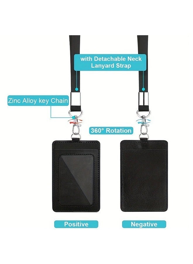 HaHaHai 2 Piece ID Card Holder, with Lanyard and Retractable Badge Reel Clip, Unisex Leather ID Badge Holder Set for Work School and Metro Card - Image 4
