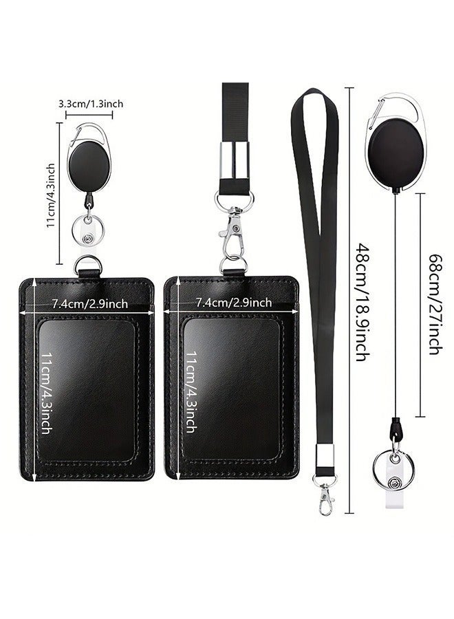 HaHaHai 2 Piece ID Card Holder, with Lanyard and Retractable Badge Reel Clip, Unisex Leather ID Badge Holder Set for Work School and Metro Card - Image 5