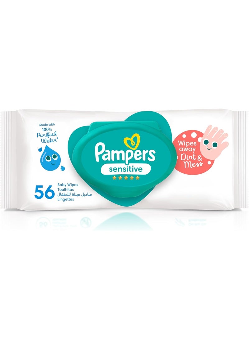 بامبرز مناديل مبللة للأطفال الحساسة بماء نقي 100% - 56 منديلًا، مضادة للحساسية ومتوازنة الحموضة للبشرة الحساسة، تم اختبارها من قبل أطباء الجلدية - Image 1