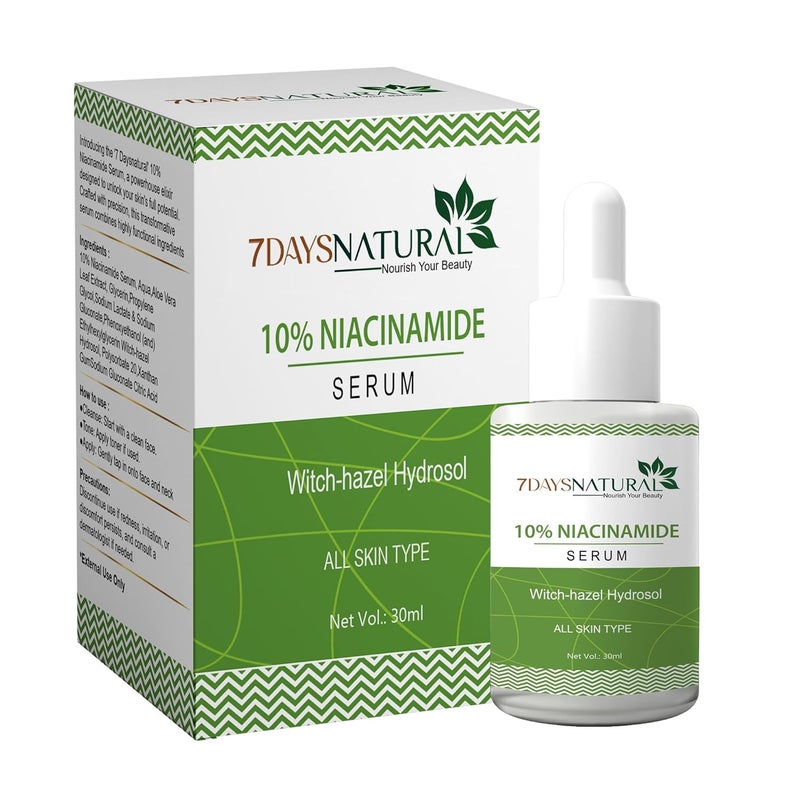 7 Days 7DAYSNATURAL 10 Niacinamide Serum with Witch Hazel Reduces Acne Marks Dark Spots Balances Oil Face Serum for Men Women30 Ml - Image 1