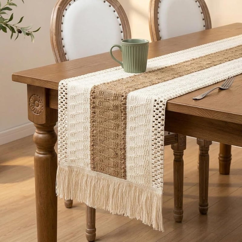 HASTHIP® Rustic Linen Tablecloth,Bohemian Style Natural Fabric Table Cover for Dining Table,Washable Decorative Cloth for Kitchen Wedding Party Farmhouse Décor - Image 1