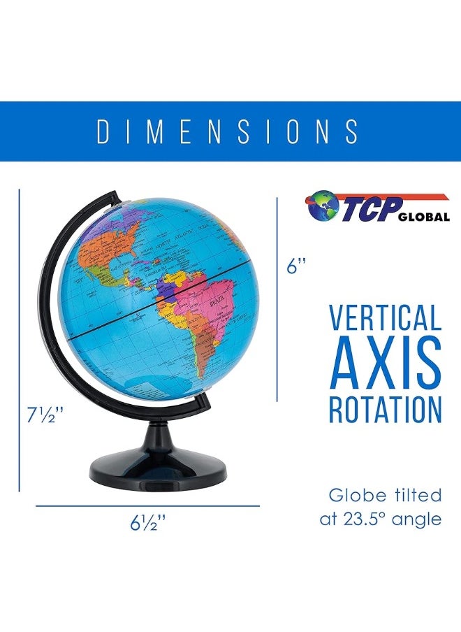 TCP Global TCP Global 6" Blue Ocean World Globe with Black Base - Compact Mini Political Globe, Vertical Axis Rotation - Fun, Educational, Learn Earth Geography - School, Home Office, Shelf Desktop Display  - Image 4