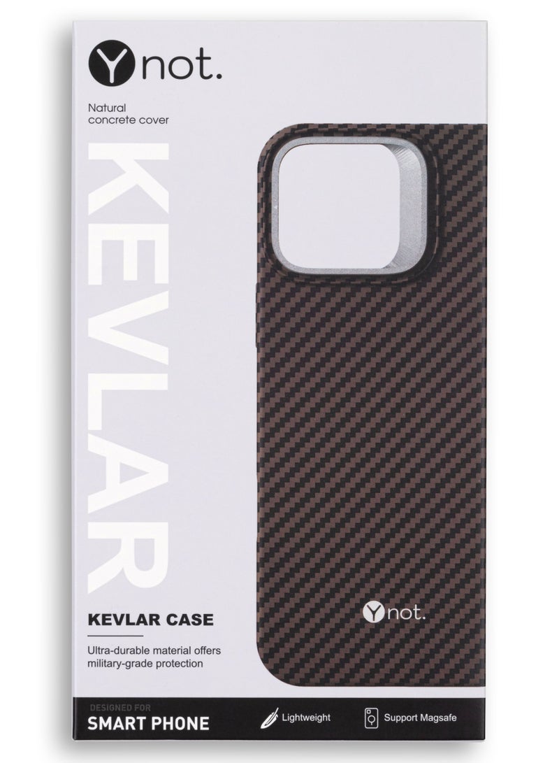 YNOT MagSafe Carbon Fiber Kevlar Protective Case with Camera Holder for iPhone 15 Pro - Black and brown - Image 3