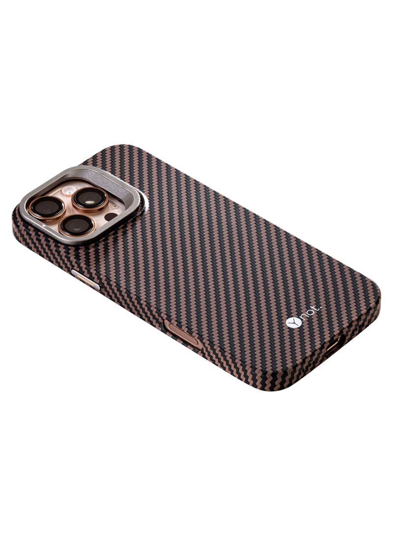 YNOT MagSafe Carbon Fiber Kevlar Protective Case with Camera Holder for iPhone 15 Pro - Black and brown - Image 5