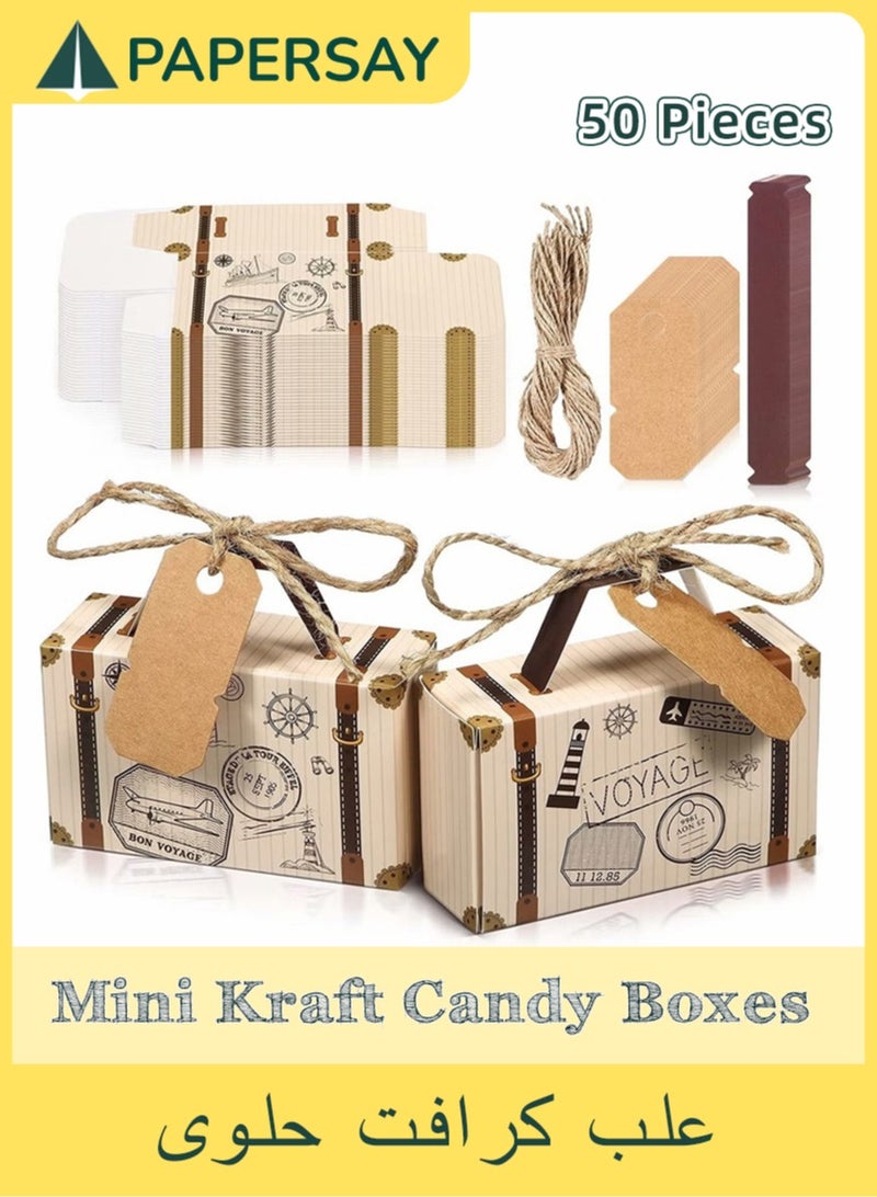  طائرة ورقية صناديق حلوى صغيرة 50 قطعة من هدايا شنط السفر مع خيط خيش كرافت عتيقة حقائب لحفلات الزفاف وحفلات ما قبل ومستلزمات الحفلات بطابع ريفي الورق ايليكدون - Image 1