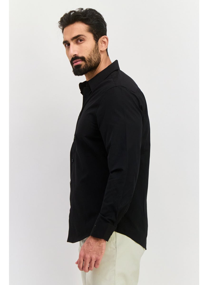 English Laundry Men Regular Fit Solid Long Sleeve Dress Shirt, Black  - Image 3