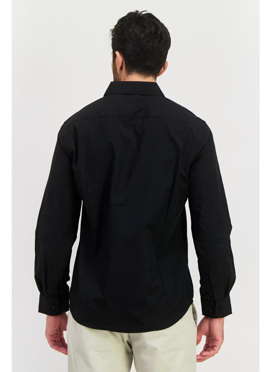 English Laundry Men Regular Fit Solid Long Sleeve Dress Shirt, Black  - Image 4