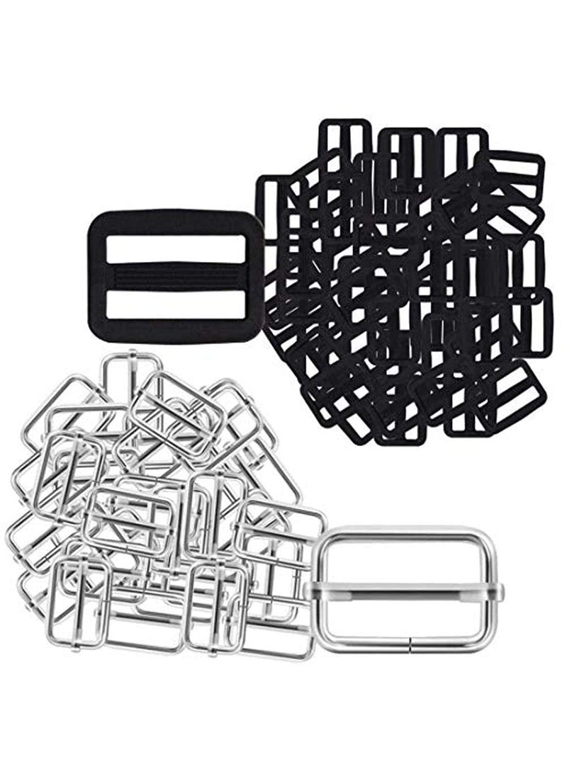 DIY Crafts DIY Crafts 1 inch Metal Plastic TriGlides Rectangle Adjustable Webbing Slider Metal SilverBlack Nylon 70 Black Nylon  - Image 1