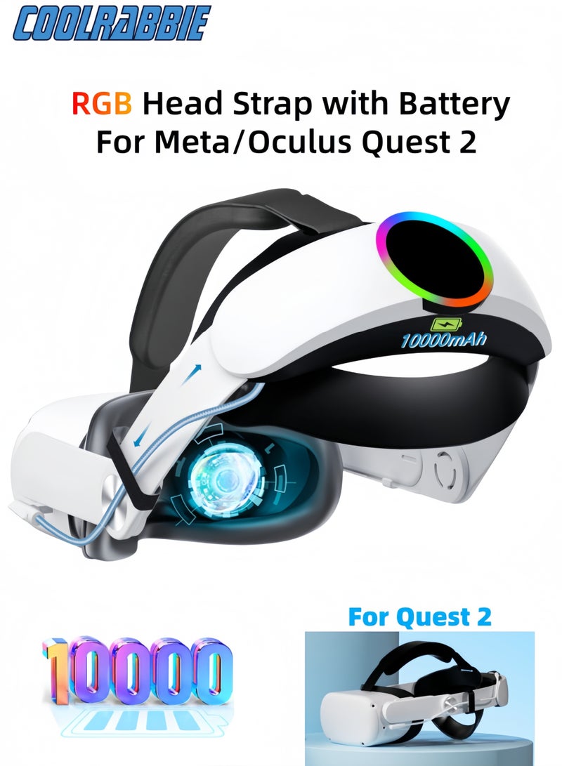 كول رابي حزام رأس RGB لجهاز Oculus/Meta Quest 2 مزود ببطارية سعة 10000 مللي أمبير توفر 8 ساعات من اللعب المتواصل، مع شحن سريع، وحزام Elite قابل للتعديل لتحسين الدعم والتوازن في الواقع الافتراضي. - Image 1