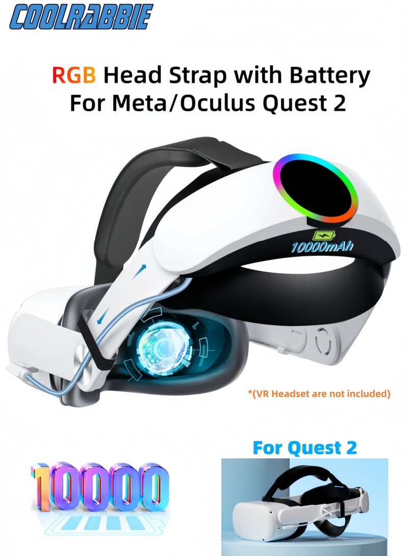 كول رابي حزام رأس RGB لجهاز Oculus/Meta Quest 2 مزود ببطارية سعة 10000 مللي أمبير توفر 8 ساعات من اللعب المتواصل، مع شحن سريع، وحزام Elite قابل للتعديل لتحسين الدعم والتوازن في الواقع الافتراضي. - Image 1