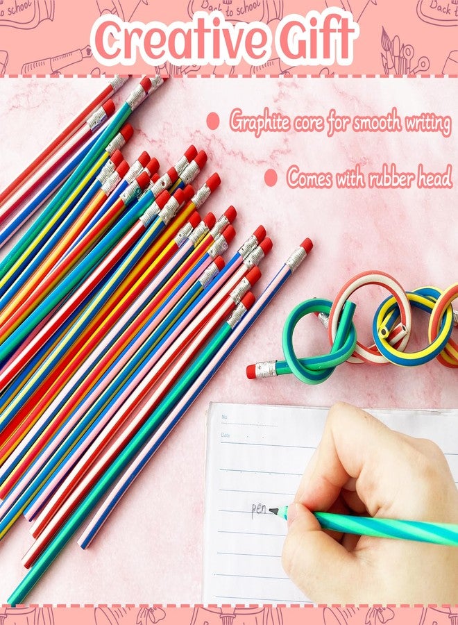 OJYUDD 50 Pack Flexible Bendy Pencil,Colorful Stripe Soft Rubber Pencils with Erasers,Bendable Soft Pencil for Kids,Classroom Gifts,Goodie Bag Fillers - Image 4