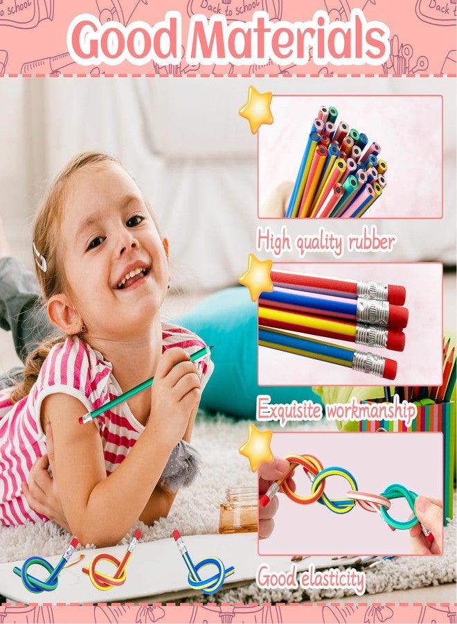 OJYUDD 50 Pack Flexible Bendy Pencil,Colorful Stripe Soft Rubber Pencils with Erasers,Bendable Soft Pencil for Kids,Classroom Gifts,Goodie Bag Fillers - Image 3