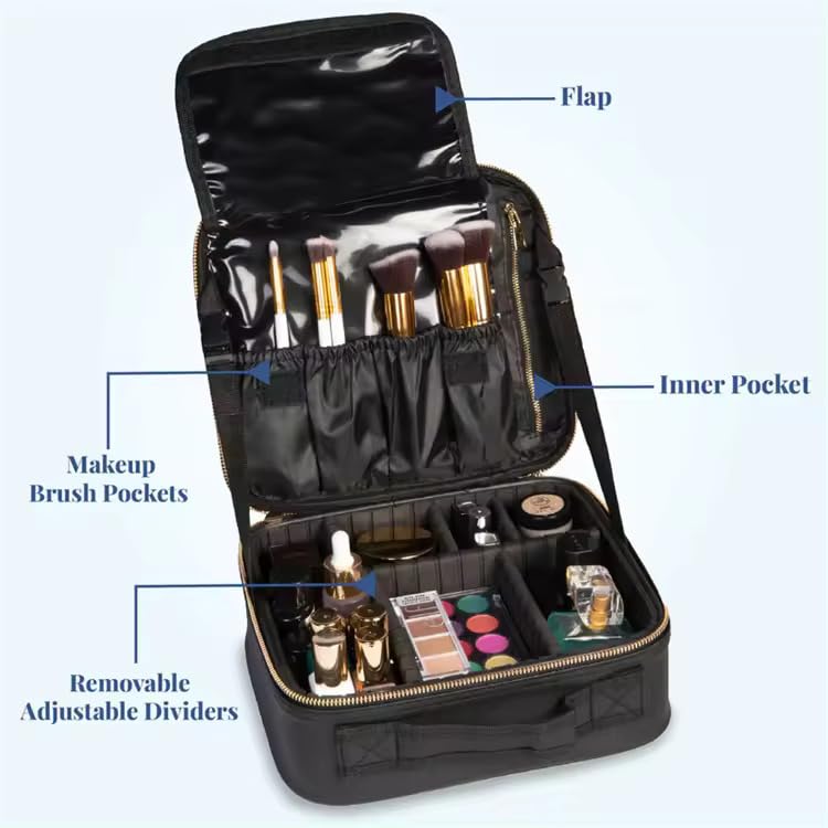 ZVONKO Travel Professional Cosmetic Makeup Kit Storage Organizer Toiletry Vanity Bag with Adjustable Compartment - Image 2
