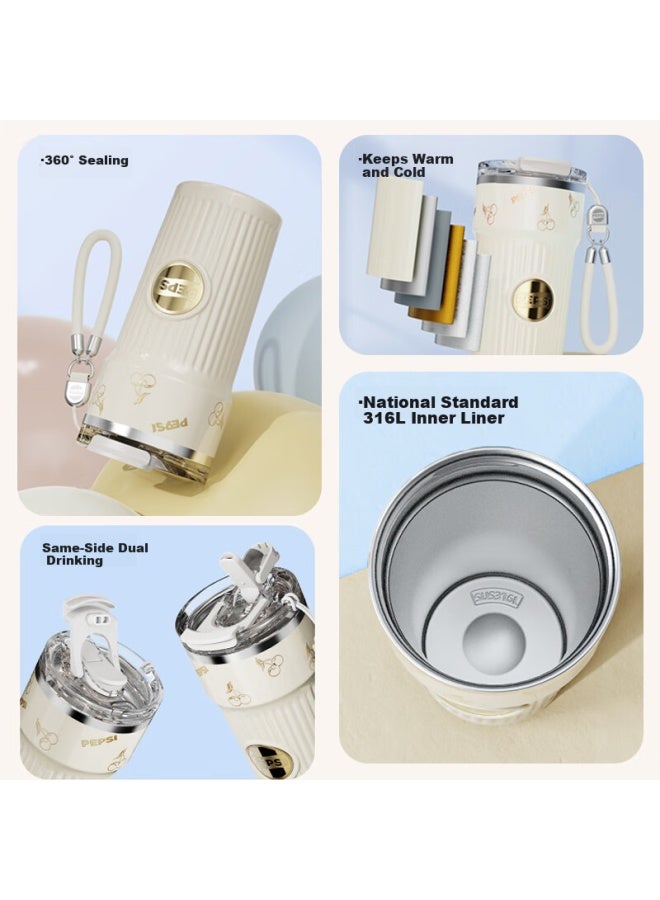 Pepsi Baishikele Cola Insulated Mug Coffee Cup, 316l Stainless Steel Water Bottle, Stylish Portable Car Cup, Metallic Silver, 620ml - Image 2