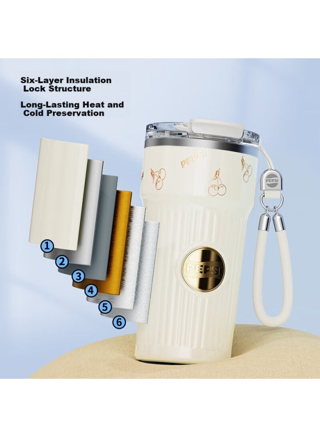 Pepsi Baishikele Cola Insulated Mug Coffee Cup, 316l Stainless Steel Water Bottle, Stylish Portable Car Cup, Metallic Silver, 620ml - Image 5