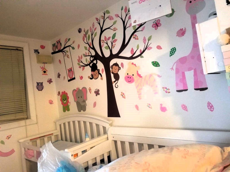 DEKOSH Pink Jungle Baby Nursery Wall Decal Peel & Stick Colorful Owl Giraffe Lion Animal Wall Stickers for Kids Room - Image 3