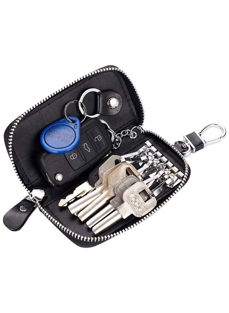 PU Leather Car Key Case Car Smart Key Chain Coin Holder Smart Key Holder Protection Car key Chain Bag Auto Remote Keyring Wallet Key Wallet Card Wallet Leather Wallet Black - Image 2
