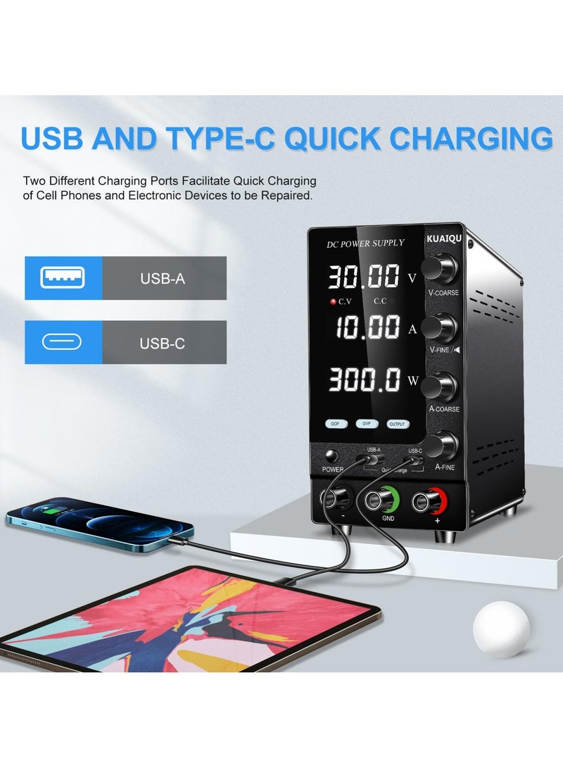 KUAIQU SPS-C3010 DC Regulated Power Supply 30V10A 300W Adjustable from 0-30V And 0-10A, Suitable for Laboratory Use, Battery Charging, Mobile Phones, Computers, Circuit Board Repairs, And Electroplating.  - Image 3