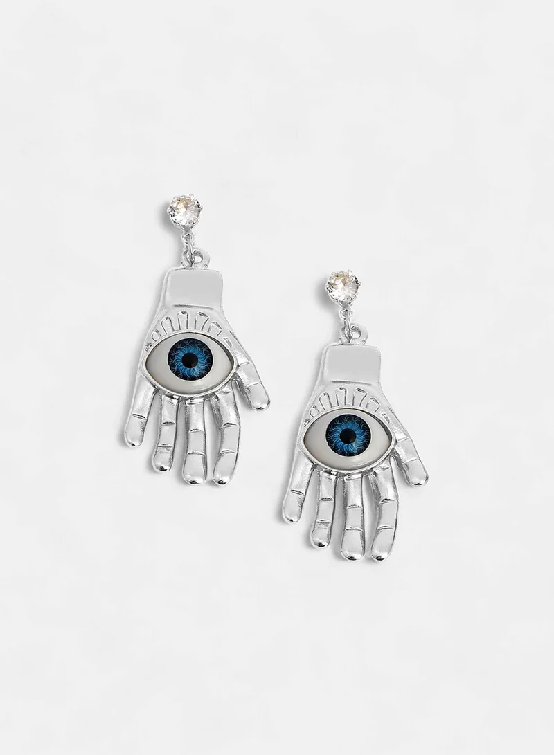SOHI Contemporary Stone-Studded Hamsa Artificial Drop Earring Jewellery