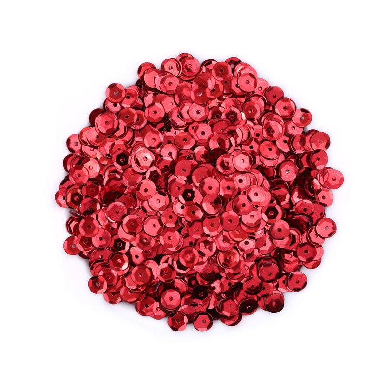 Naler 2800 Pieces 6MM Red Loose Cup Sequins Iridescent Spangles for Sewing Embroidery CraftsWedding Christmas Easter Decorations