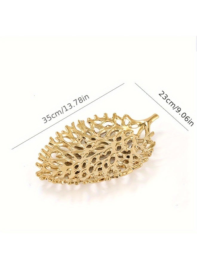 1 Piece Ceramic Decorative Tray - Leaf Pattern Hollow Design, Suitable for Living Room and Dining Room Decoration, Luxury Decorative Tray, Fruit Plate - Image 3