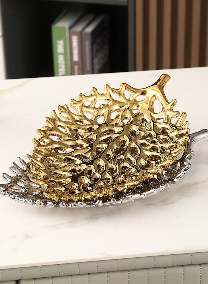 1 Piece Ceramic Decorative Tray - Leaf Pattern Hollow Design, Suitable for Living Room and Dining Room Decoration, Luxury Decorative Tray, Fruit Plate - Image 5