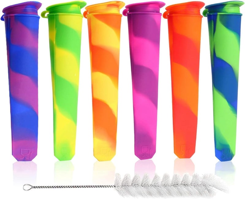 Wpunwen Silicone Ice Pop Molds Ice Popsicle Molds with Lids 6 Pcs Silicone Popsicle Molds for Kids with Clean Brush Durable Reusable Popsicle Tubes Multi color - Image 1