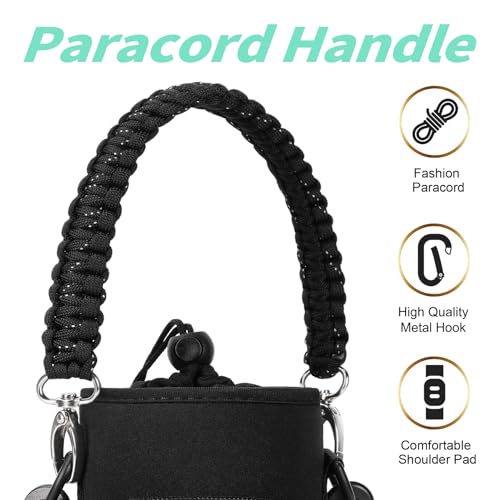 AceTreker Neoprene One Gallon Water Bottle Sleeve with 5 Pockets & Paracord Handle, 128 oz Metal Water Jug Bottle Pouch Sling Bag with Adjustable Strap for Walking, Sport-Black Flower - Image 4