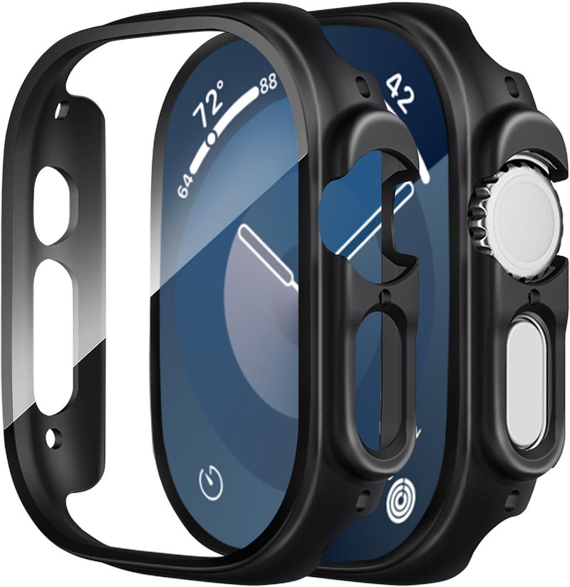 Smiling 2 Pack Case Compatible with Apple Watch Ultra 3(2025)/ Ultra 2 /Ultra 49mm with Tempered Glass Screen Protector, Hard PC Case Scratch-Resistant Overall Protective Cover - Black - Image 1