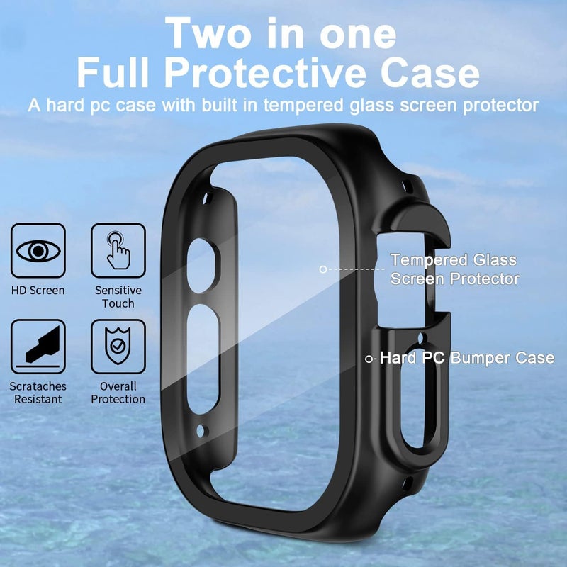 Smiling 2 Pack Case Compatible with Apple Watch Ultra 3(2025)/ Ultra 2 /Ultra 49mm with Tempered Glass Screen Protector, Hard PC Case Scratch-Resistant Overall Protective Cover - Black - Image 2