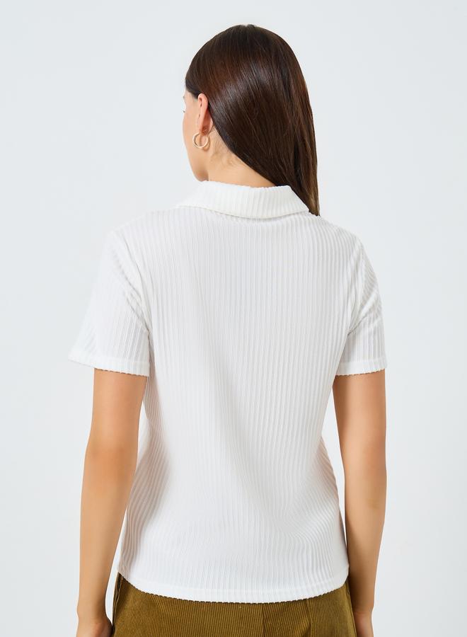 Styli White Ribbed Short Sleeve Polo T-Shirt - Image 5