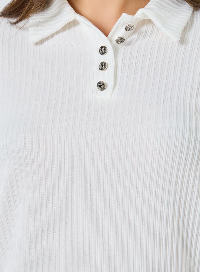 Styli White Ribbed Short Sleeve Polo T-Shirt - Image 4