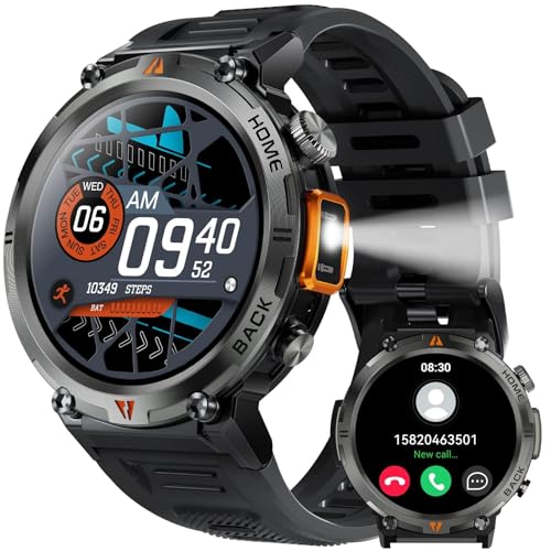 EIGIIS Military Smart Watch for Men with LED Flashlight 1.45” Rugged 3ATM Waterproof Smart Watch with 100+ Sports Modes Fitness Tracker with Heart Rate Sleep Monitor Tactical Smartwatch for iPhone Android - Image 1