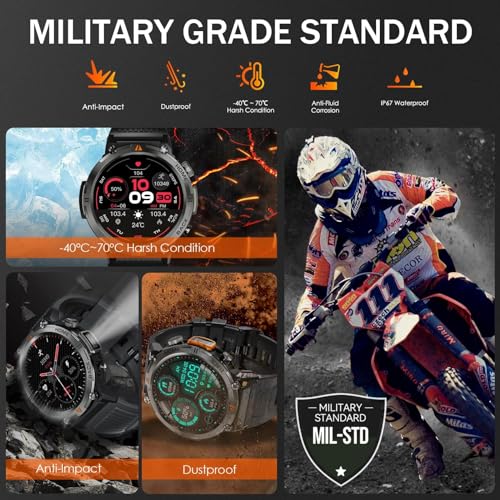 EIGIIS Military Smart Watch for Men with LED Flashlight 1.45” Rugged 3ATM Waterproof Smart Watch with 100+ Sports Modes Fitness Tracker with Heart Rate Sleep Monitor Tactical Smartwatch for iPhone Android - Image 3