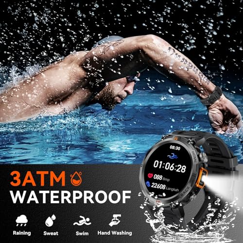 EIGIIS Military Smart Watch for Men with LED Flashlight 1.45” Rugged 3ATM Waterproof Smart Watch with 100+ Sports Modes Fitness Tracker with Heart Rate Sleep Monitor Tactical Smartwatch for iPhone Android - Image 4