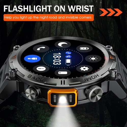 EIGIIS Military Smart Watch for Men with LED Flashlight 1.45” Rugged 3ATM Waterproof Smart Watch with 100+ Sports Modes Fitness Tracker with Heart Rate Sleep Monitor Tactical Smartwatch for iPhone Android - Image 2