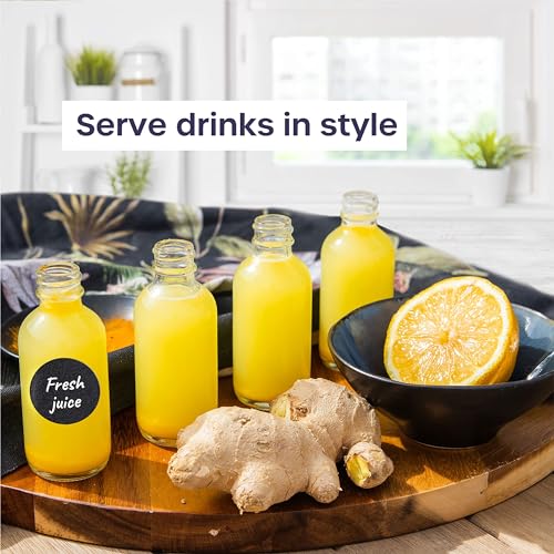STORE 2508 12Pcs Small Clear Glass Bottles (60ml) with Lids & 3 Stainless Steel Funnel, Sticker Labels, Markers & Cleaning Brush - Leakproof Round Bottles - Image 5