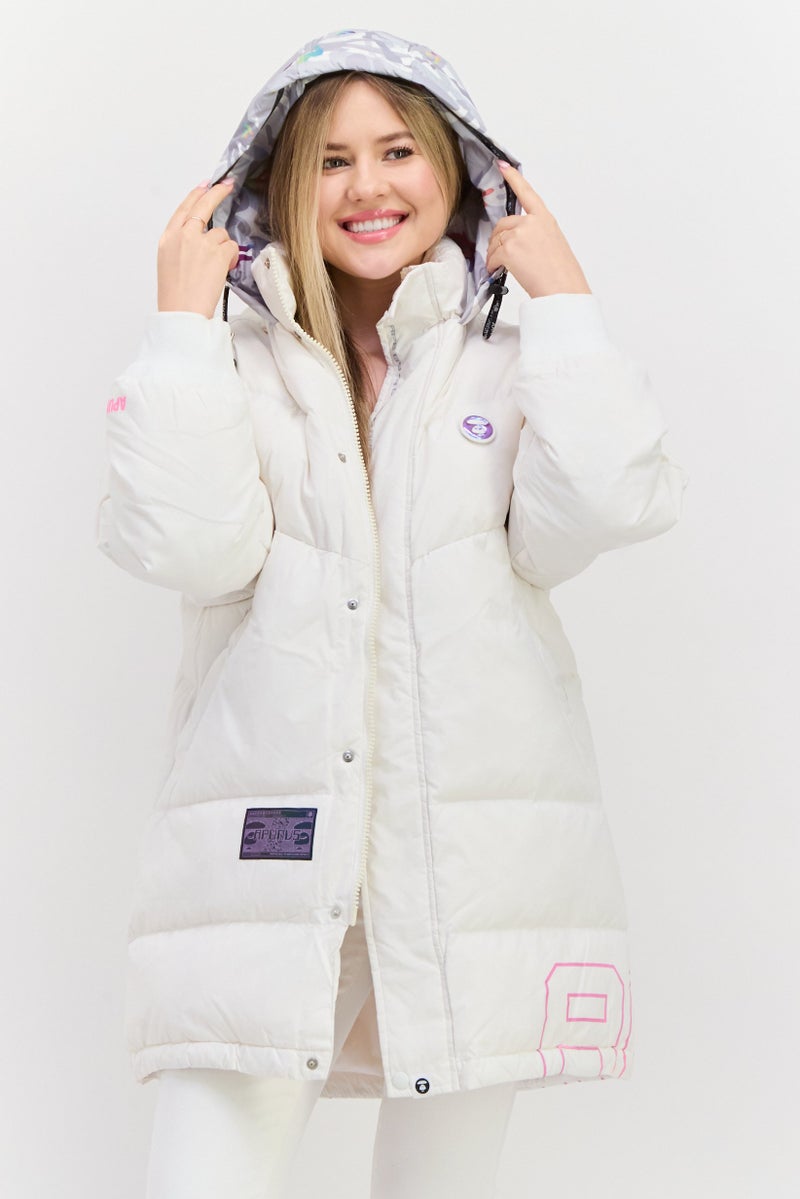 Aape By A Bathing Ape Women Brand Logo Hooded Puffer Jacket, White - Image 1