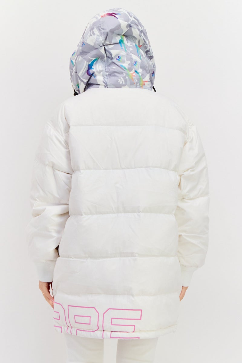Aape By A Bathing Ape Women Brand Logo Hooded Puffer Jacket, White - Image 3