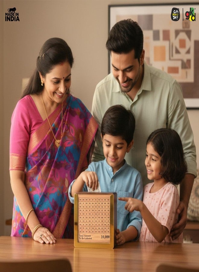 Gift Kya De صندوق توفير نقود خشبي من GKD للبالغين بسعر ١٠٠٠٠ روبية، حصالة نقود مع قلم للأطفال من الجنسين، صندوق نقود، حصالة نقود خشبية، حصالة مزخرفة بنقوش، صندوق توفير نقود بقيمة ١٠٠٠٠ روبية - Image 3