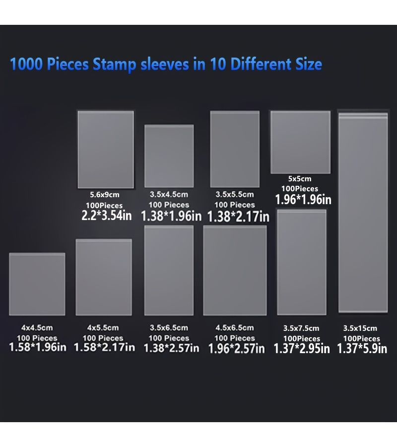 1000 PCS Stamp Protection Bags 10 Models OPP Storage Pouches for Collection Display and Coin Suitable for All Sizes - Image 3