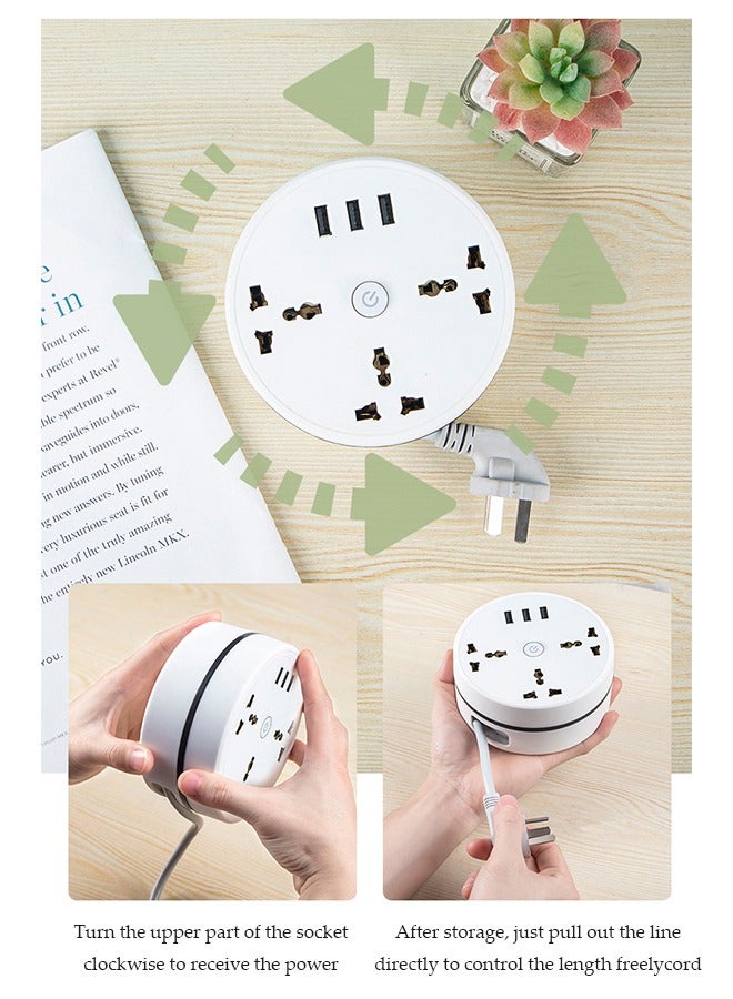 DUNISO Power extension cord, universal retractable power board, surge protector, portable travel power board with 3 power sockets and 3 USB slots, suitable for home, kitchen, office  - Image 5