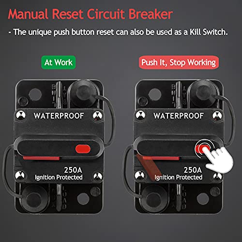 Hamolar 3 Pack 250A Circuit Breaker Manual Reset Fuse Holder for Car Audio and Amps Protection 12V-48V DC Reset Fuse - Image 3